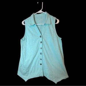Soft Surroundings Aqua Danelle Sleeveless Asymmetrical Button Down 100cotton szL